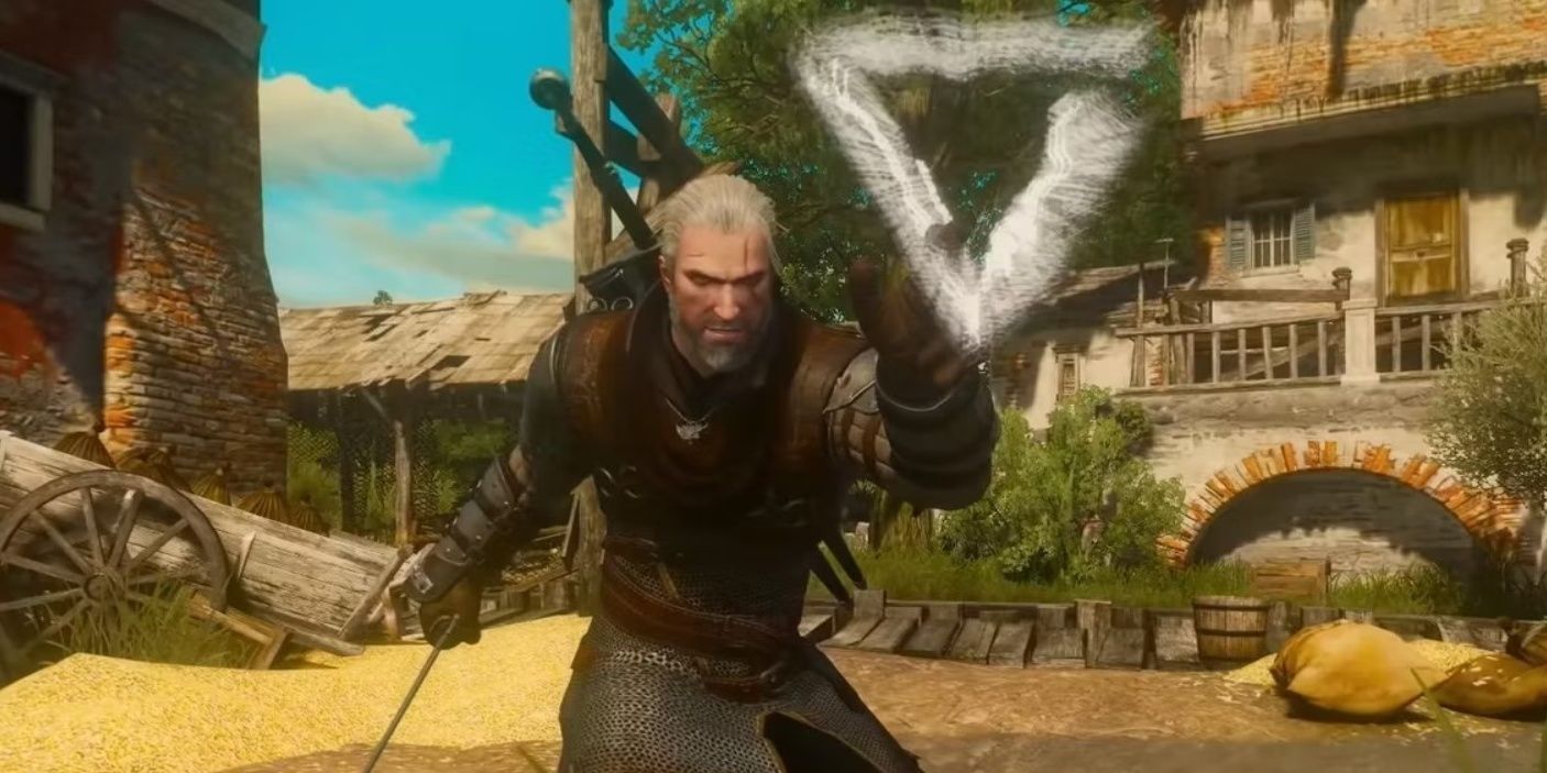Geralt using Axii sign in The Witcher 3