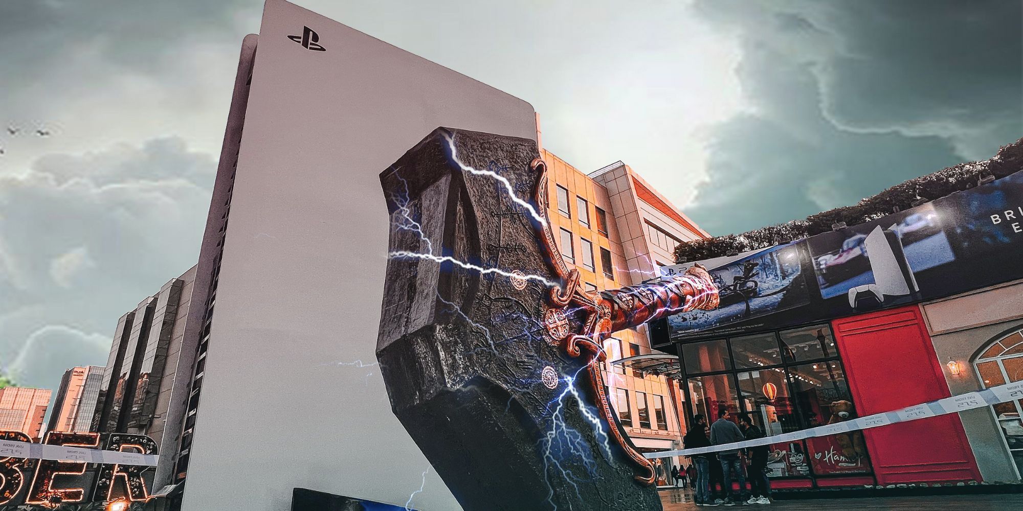 PlayStation India's photo of a giant Mjolnir.