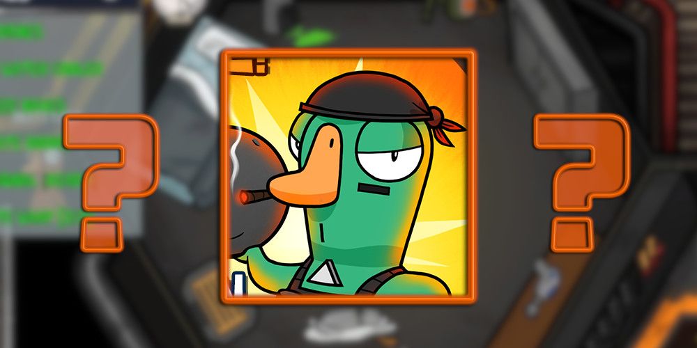 2 question marks around duck holding bomb and smoking cigarette