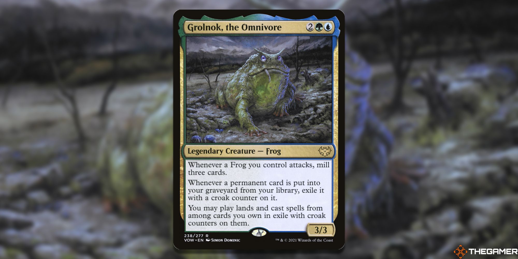 Image of the Grolnok, the Omnivore card in Magic: The Gathering, with art by Simon Dominic