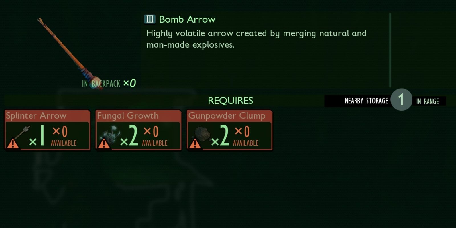 Bomb Arrows and its recipe.