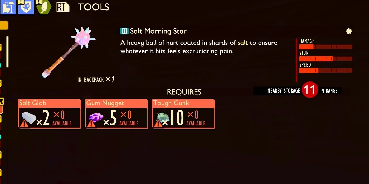 Salt Morning Star and its crafting requirements in the inventory menu in Grounded.
