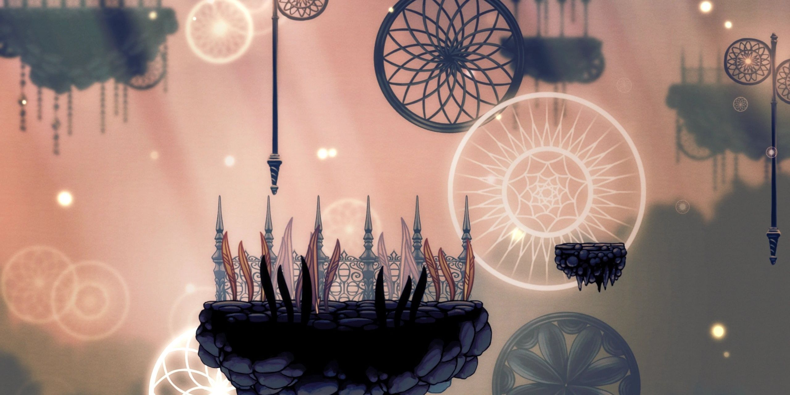 The Dream Realm in Hollow Knight with floating islands and glowing essence
