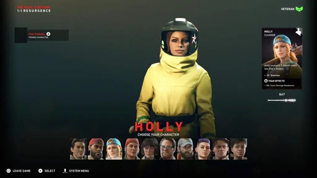 Holly's Character in Back 4 Blood Interface