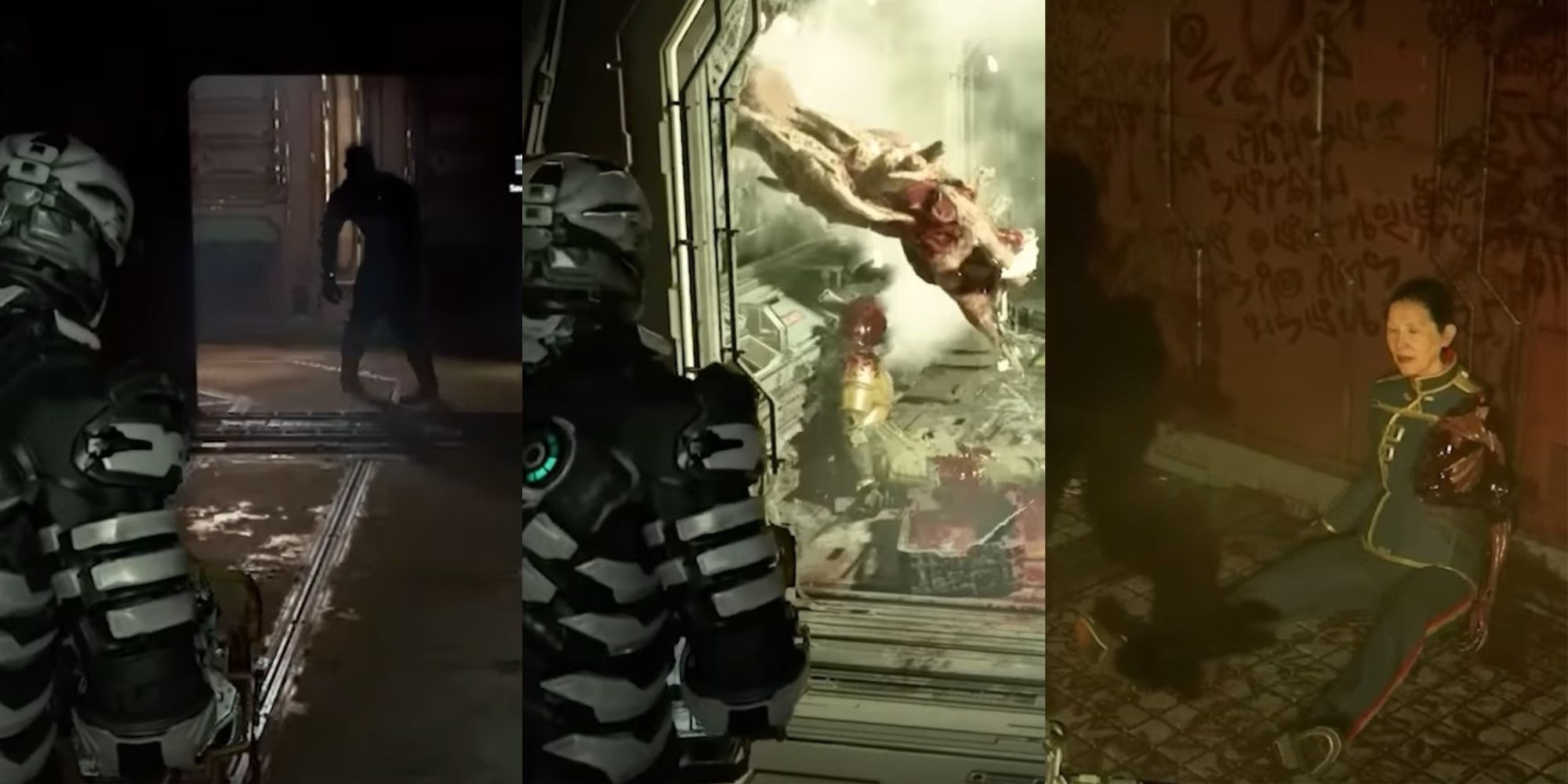 Split image of different Horrifying Moments in Dead Space