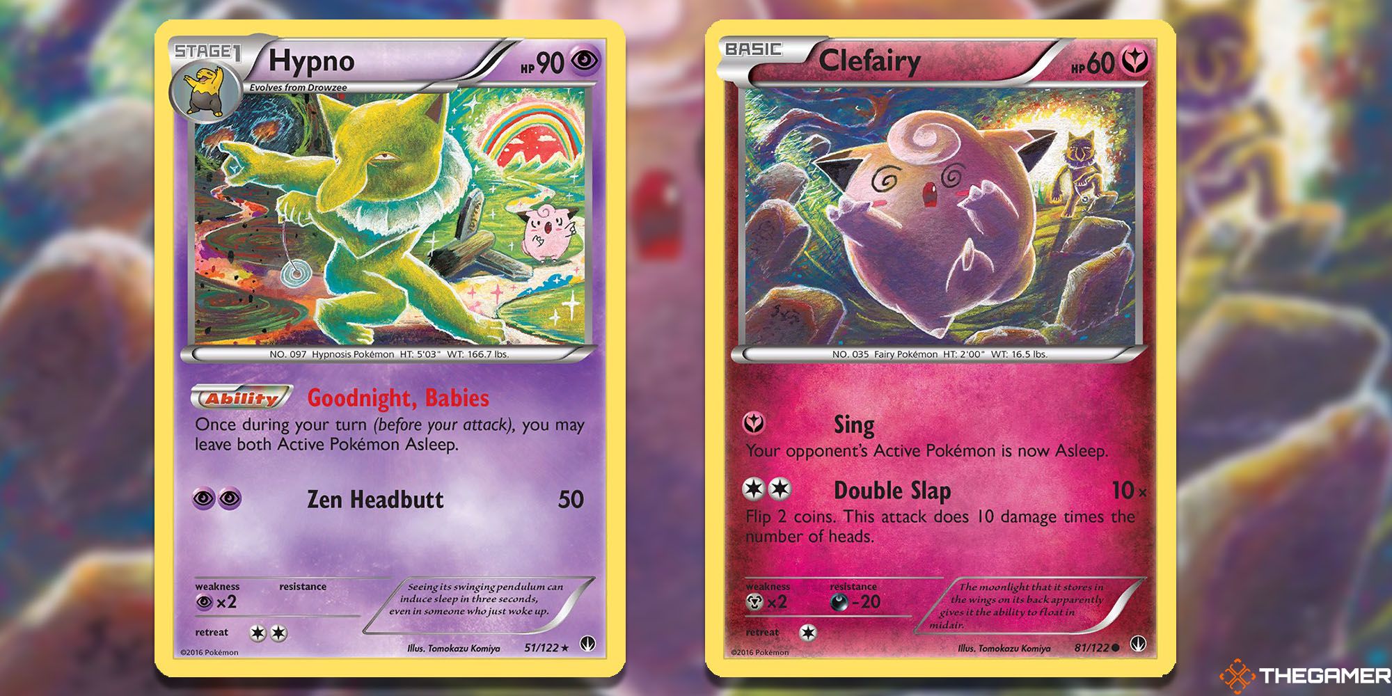 Hypno (BREAKpoint #51) and Clefairy (BREAKpoint #81) Pokemon TCG cards.