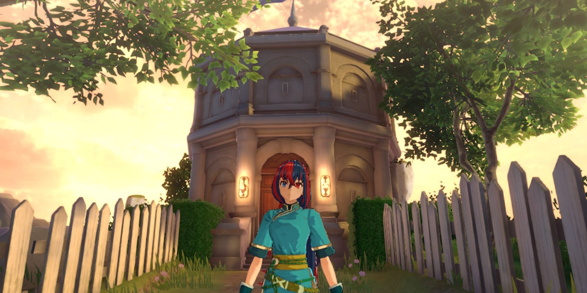 Fire Emblem Engage - Alear stands in front of the Tower of Trials in Somniel
