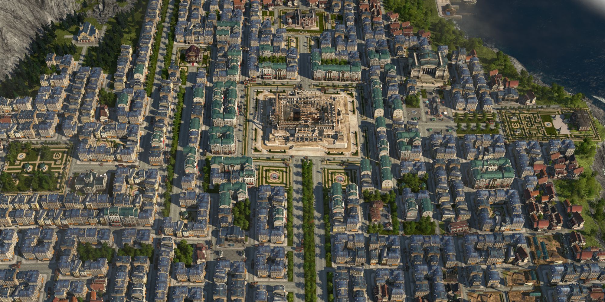 An top view of the city on the island in in Anno 1800