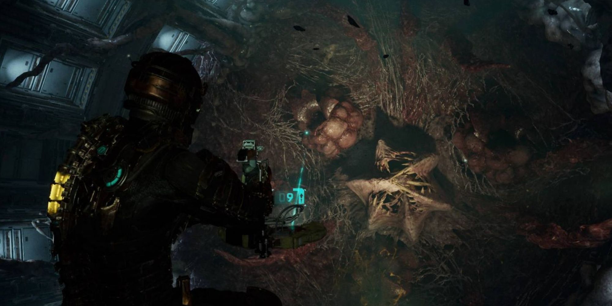 Issac fighting the Leviathan in Dead Space Remake
