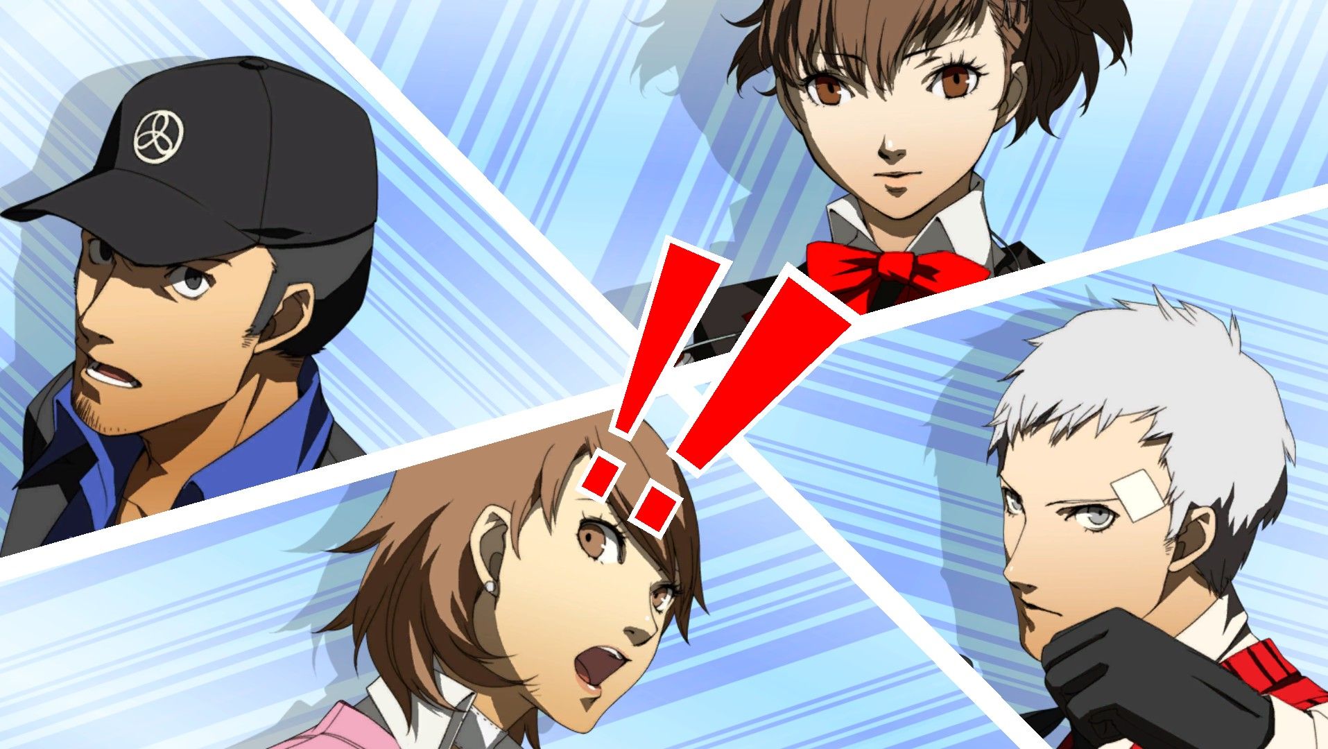 Дзюнпей, Юкари, Акихико и главная героиня на тотальном экране атаки из Persona 3 Portable
