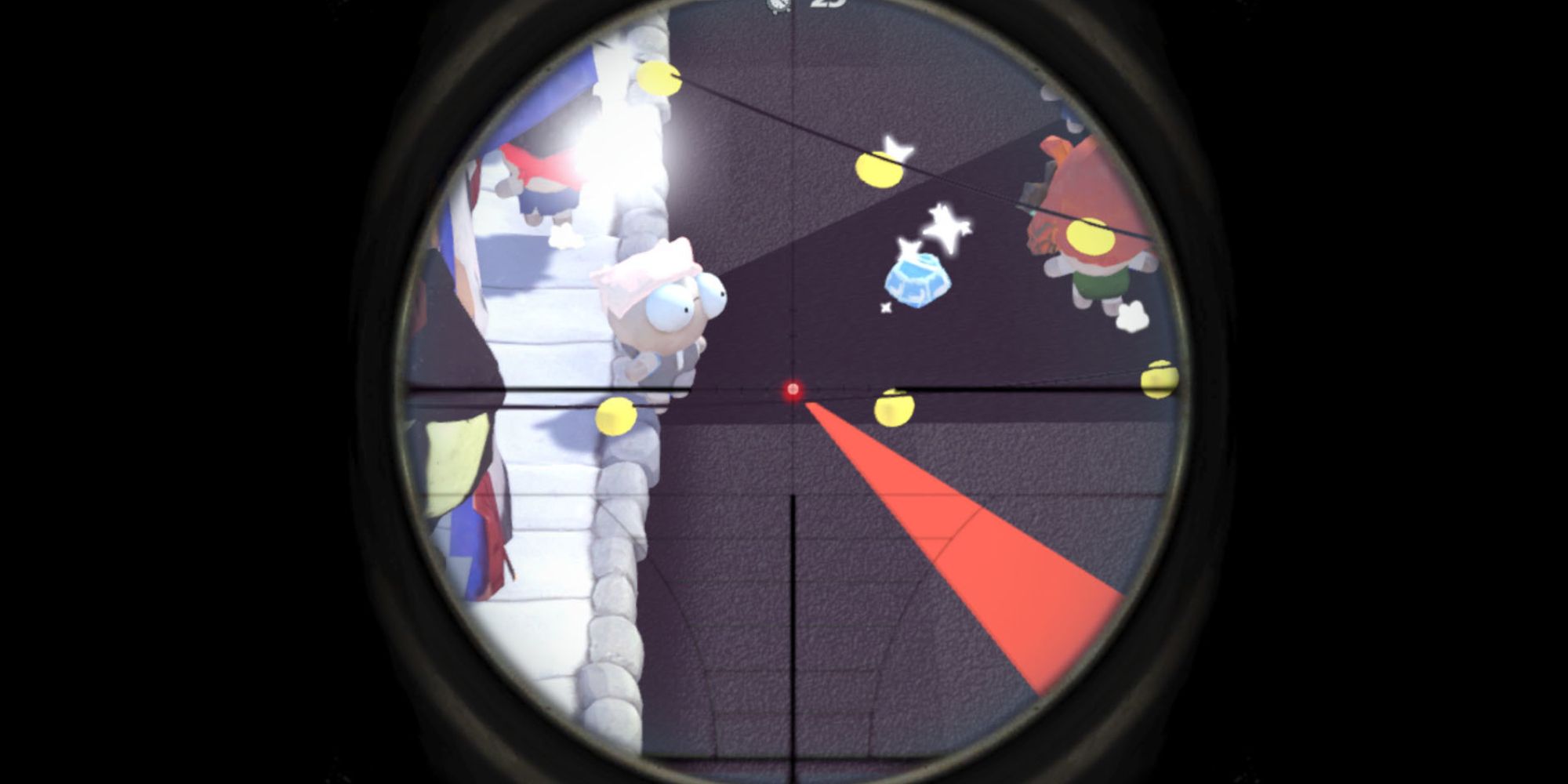 viewing through a scope onto a player
