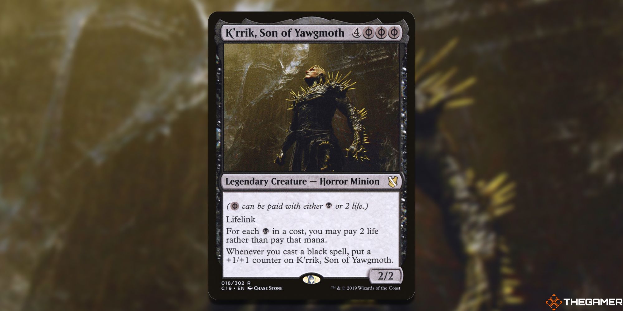 Image of the K'rrik, Son of Yawgmoth card in Magic: The Gathering, with art by Chase Stone