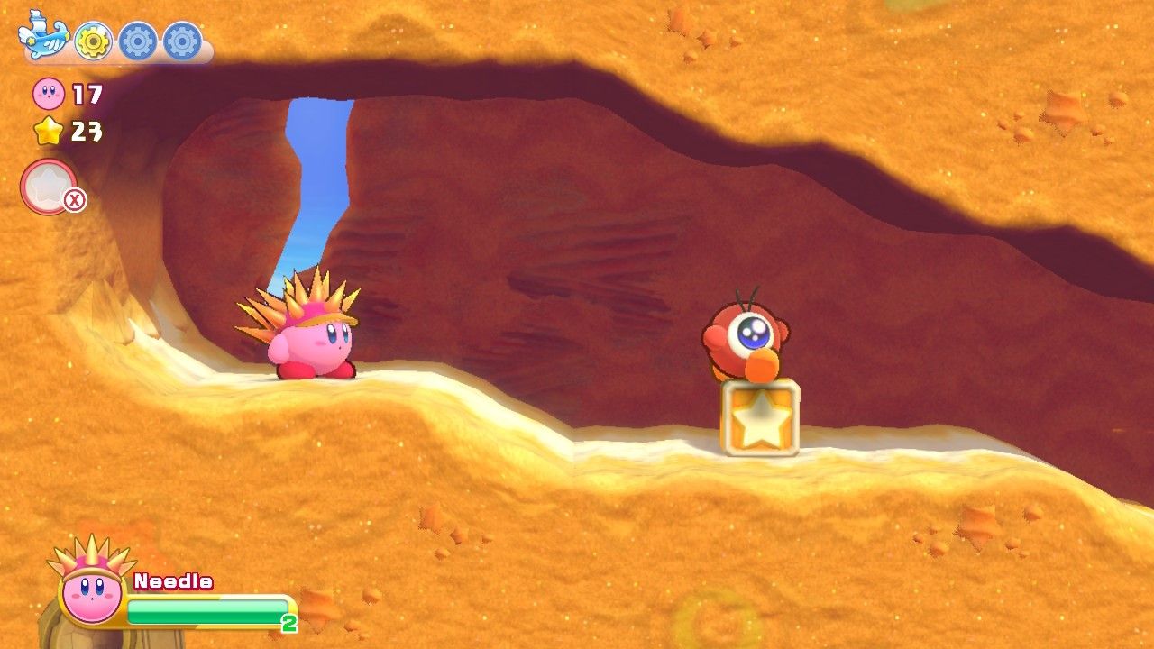 Kirby Enters Raisin Ruins Stage One Third Section — одноглазый враг на квартал впереди.