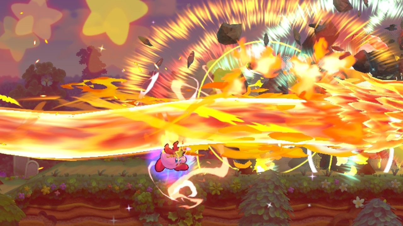 Кирби использует способность суперкопирования Monster Flame Kirby's Return To Dream Land Deluxe