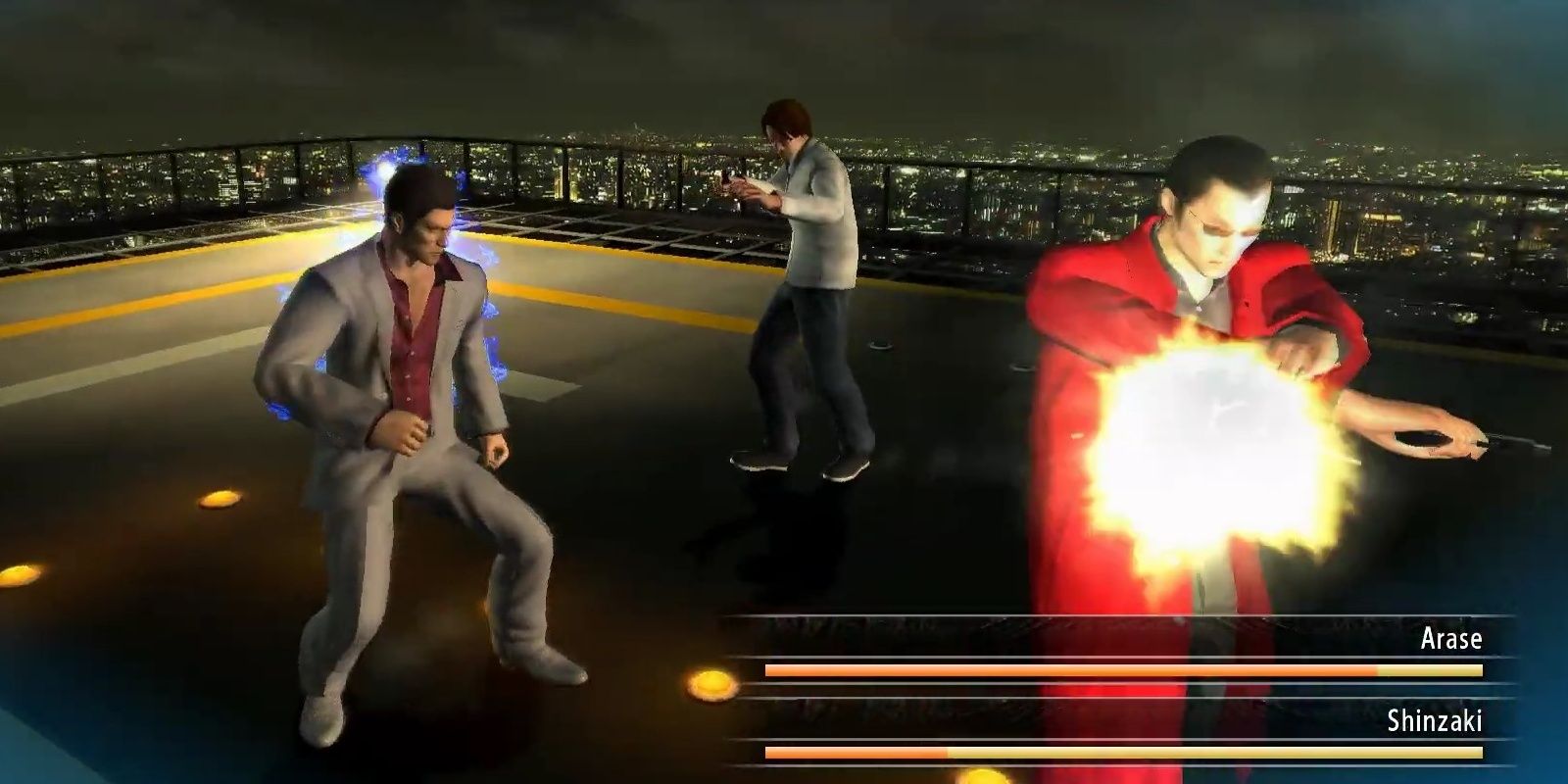 Kiryu fighting both Arase and Shinzaki in the final boss of the Hitman Missions from Yakuza 3.