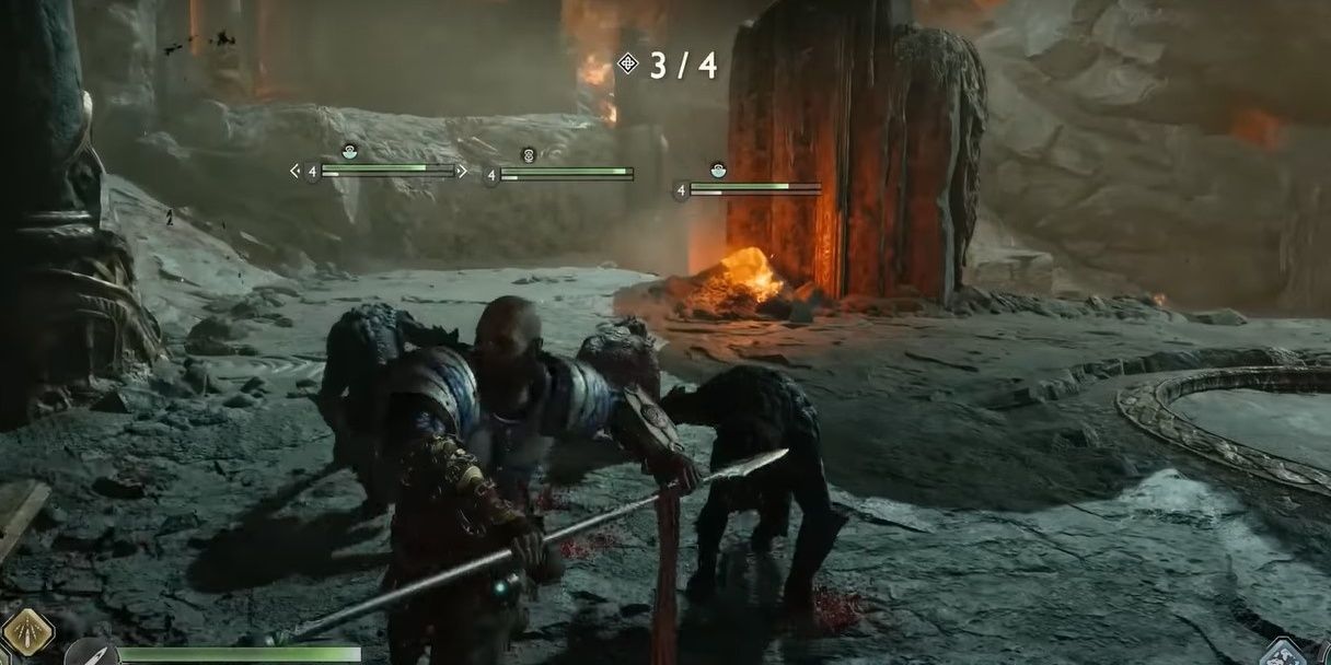 Kratos attacking small enemies in the Population Control Trial