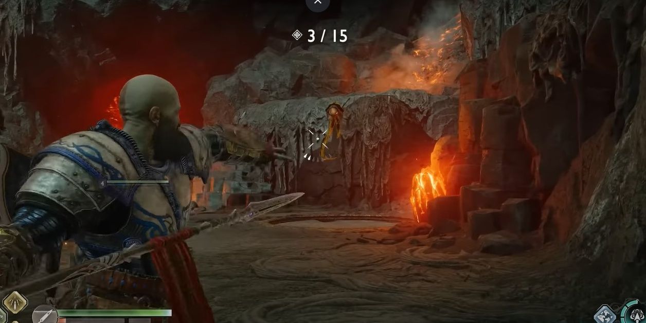 Kratos throwing a spear at a Nightmare in the Flawless Trial