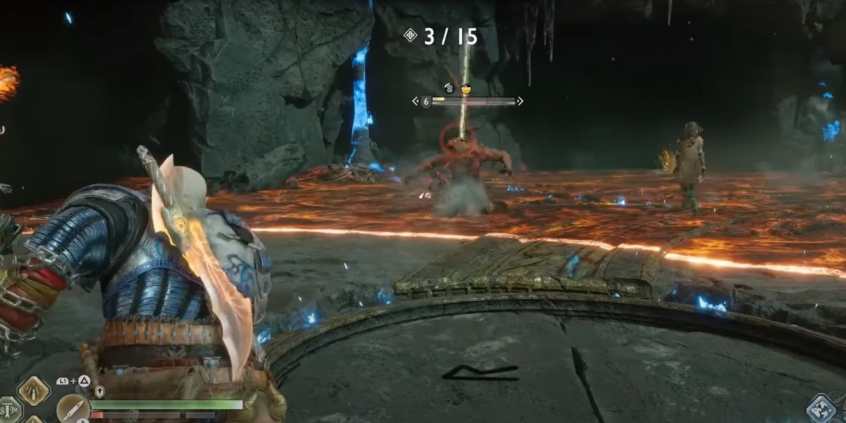 Kratos throwing a spear at a wulver in Ring of Fire challenge