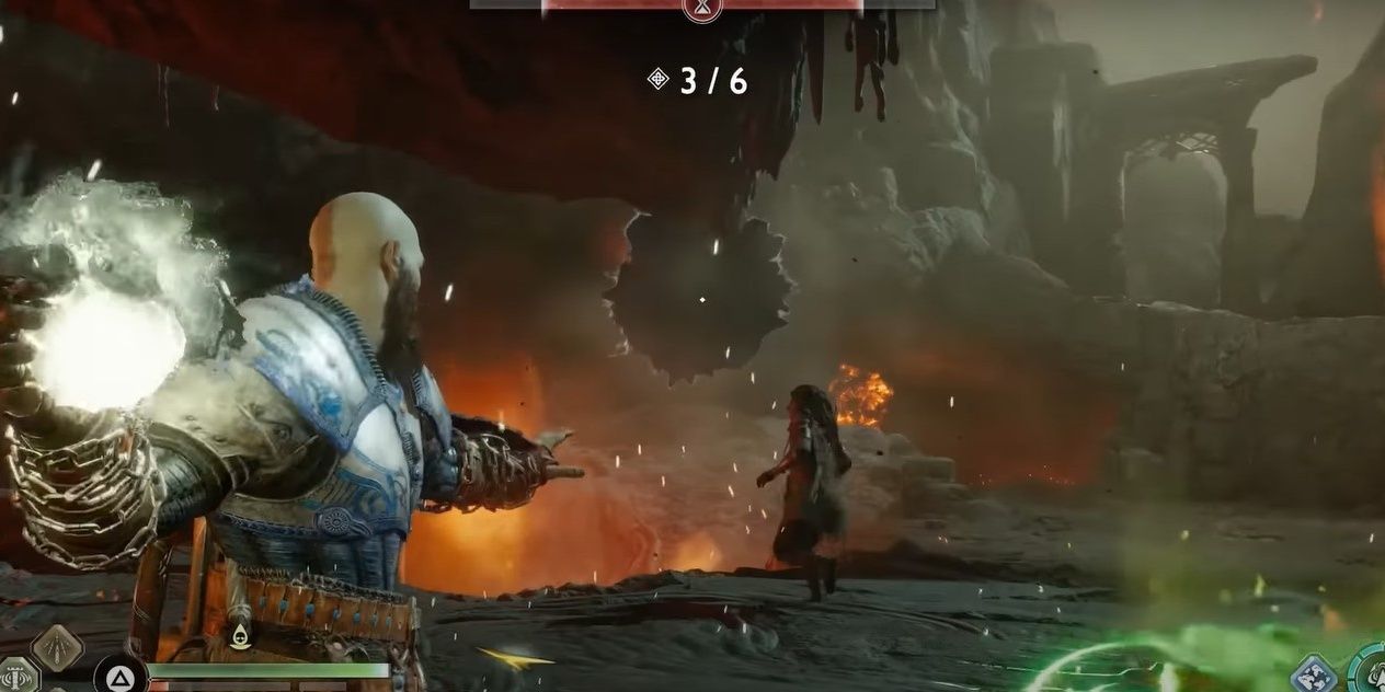 Kratos throwing an orb into the rift