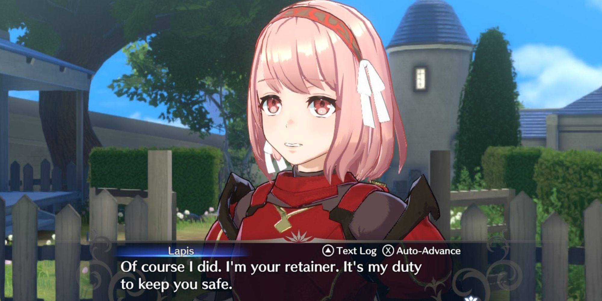 Fire Emblem Engage a short pink-haired knight
