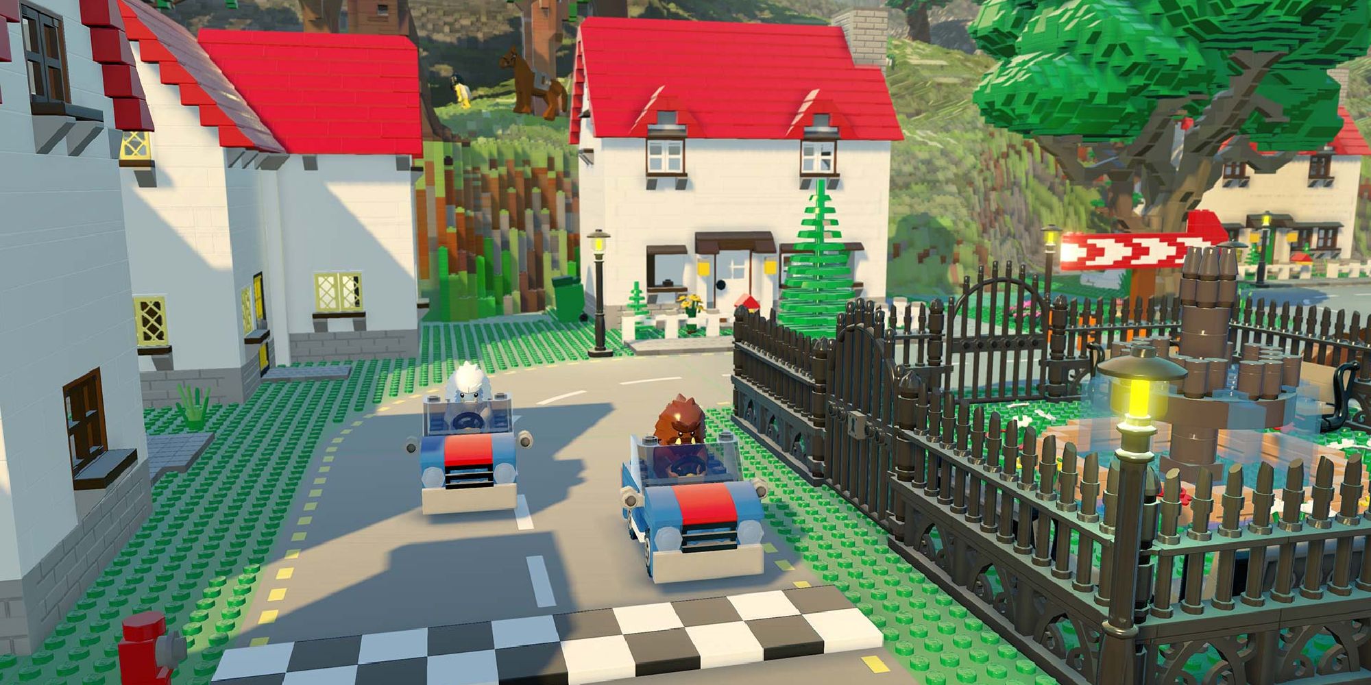 lego worlds gameplay with two characters racing