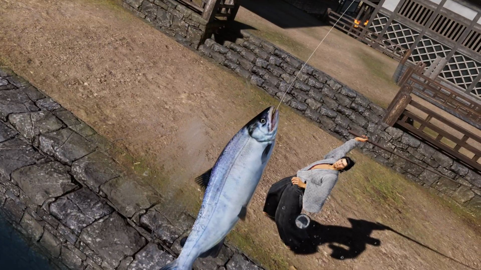 Like A Dragon Ishin, Ryoma doing a little fishing
