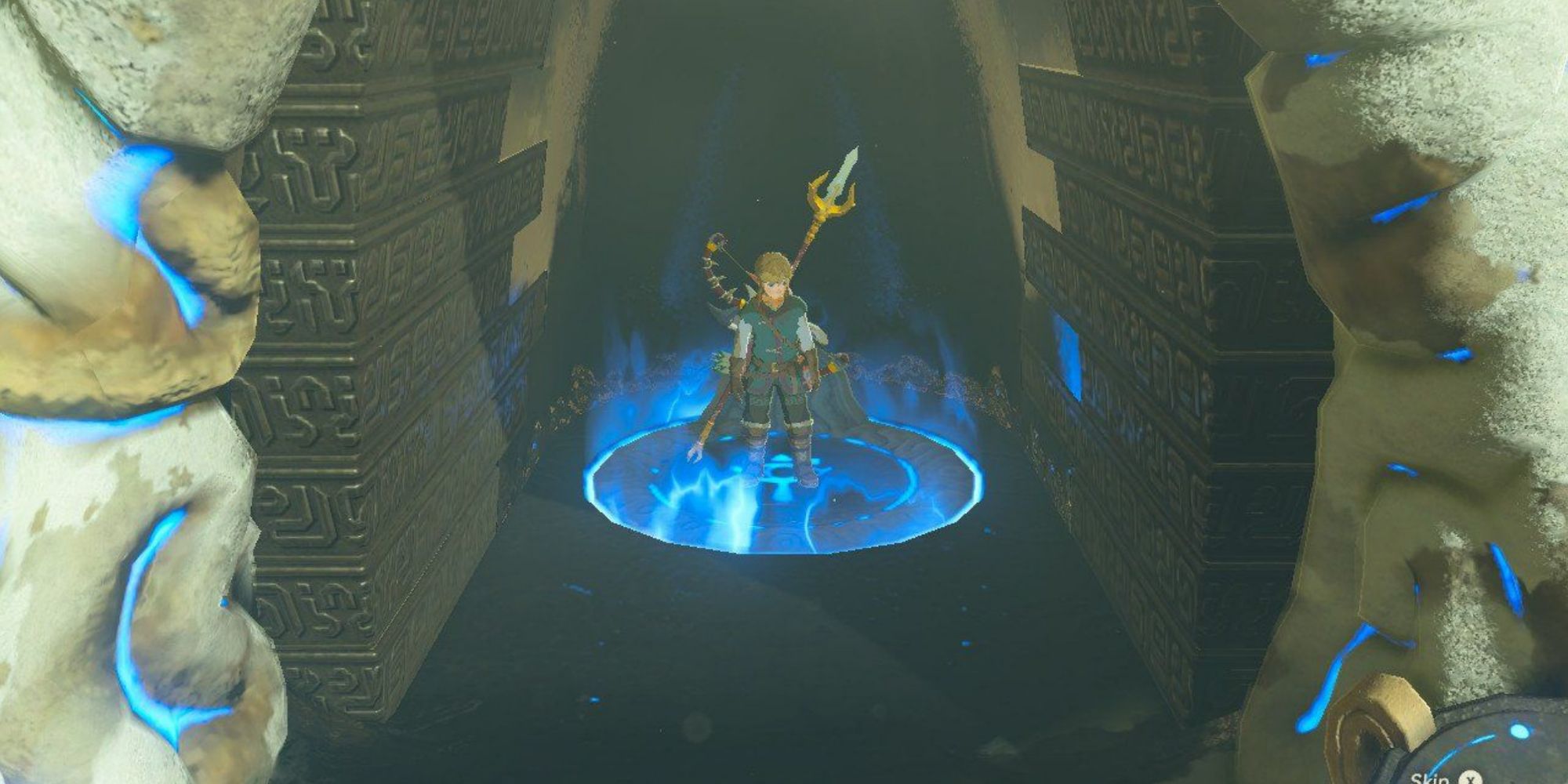 Link at a Shrine entrance in Breath of the Wild.
