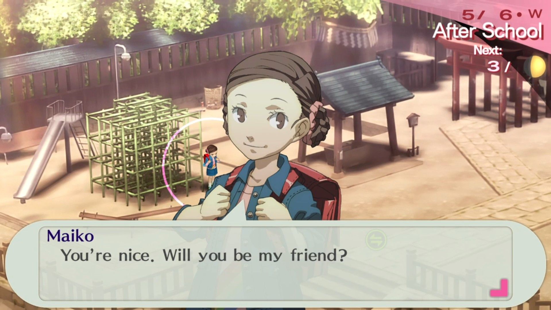 maiko at naganaki shrine asking to be friends in persona 3 portable