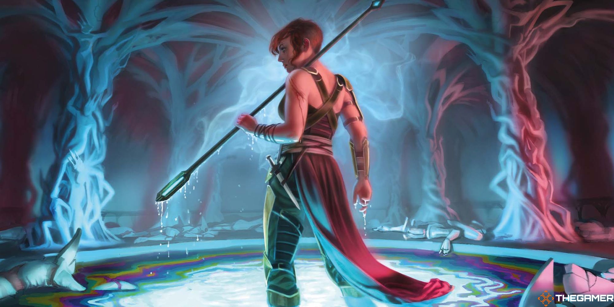 Malira, standing in a pool on Phyrexia.