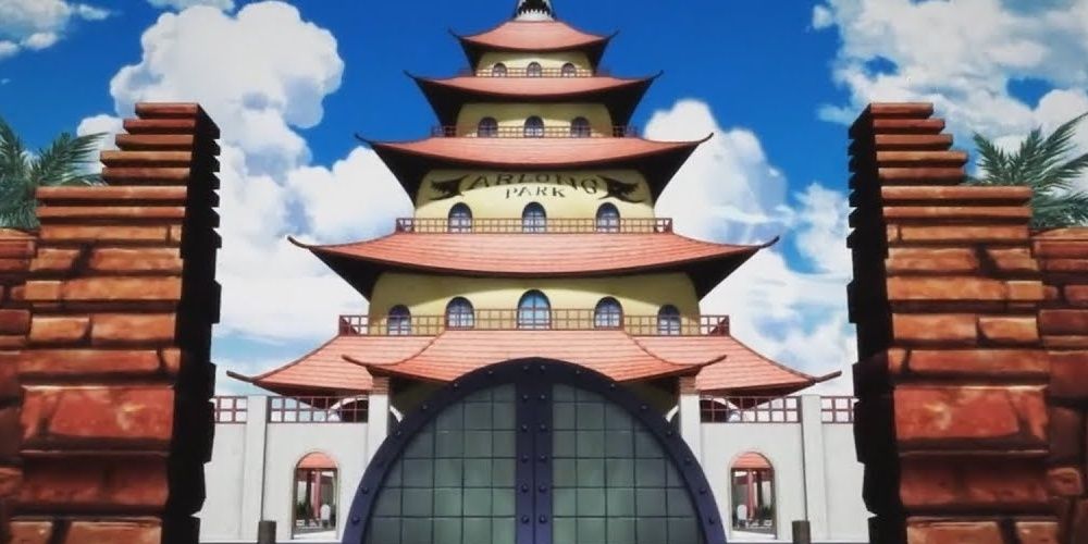 A feudal Japan style fortress in the One Piece anime
