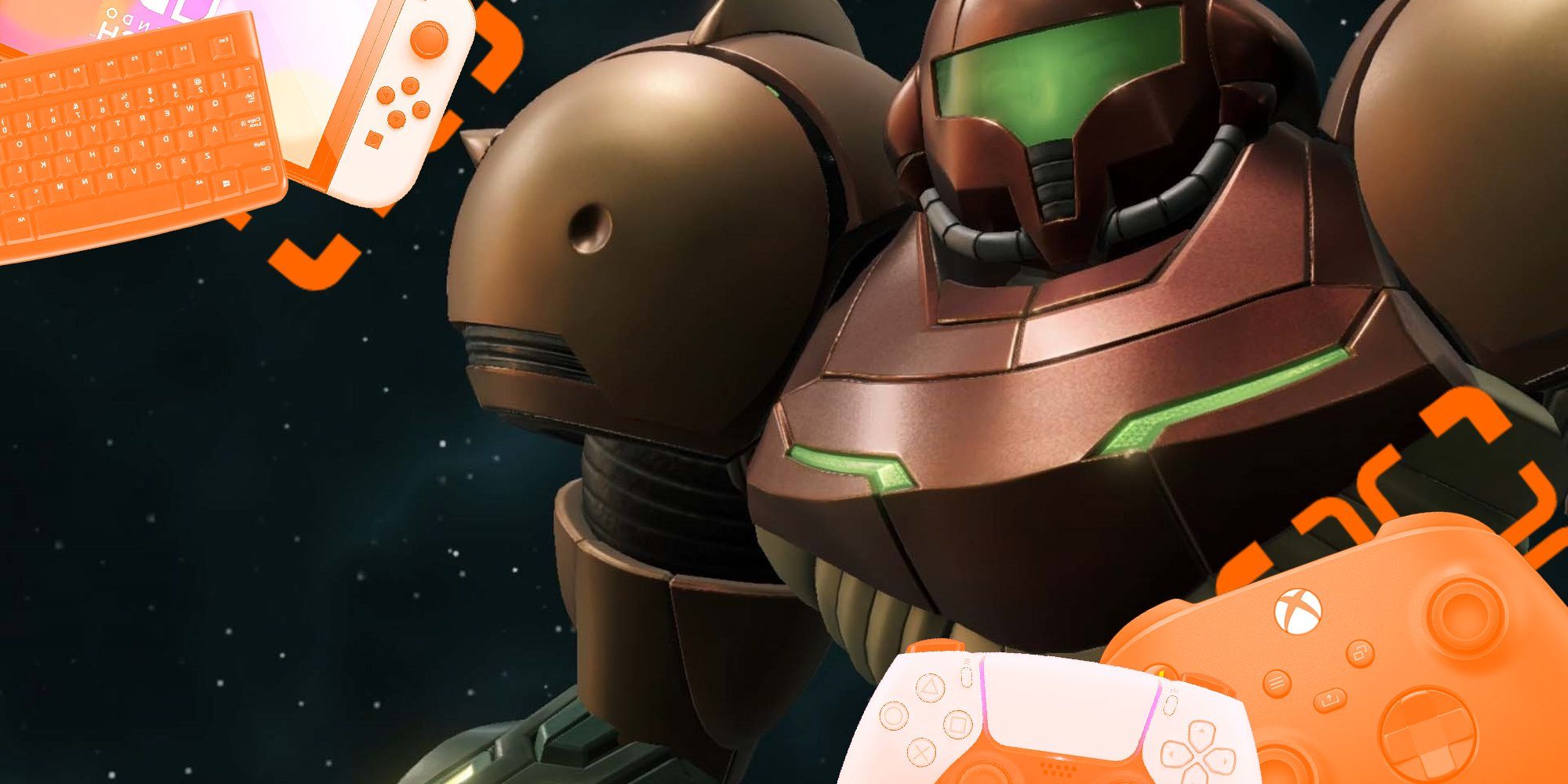 Samus from Metroid Prime Remastered with What's TheGamer Staff Playing This Weekend? orange overlay