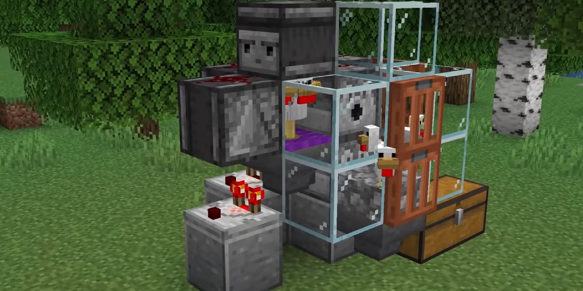 Minecraft Redstone Automatic Cooked Chicken Farm In Forest