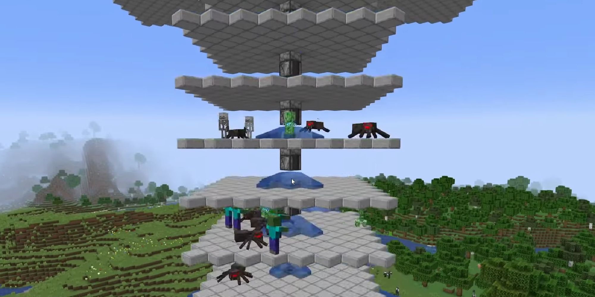 Minecraft Automatic Mob Farm With Multiple Platforms In The Sky Spawning Spiders And Zombies