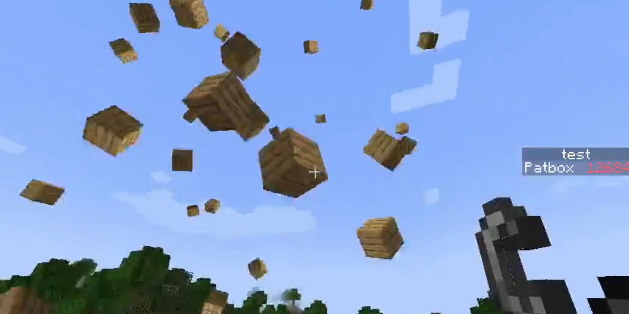 Minecraft wooden blocks flying into the sky