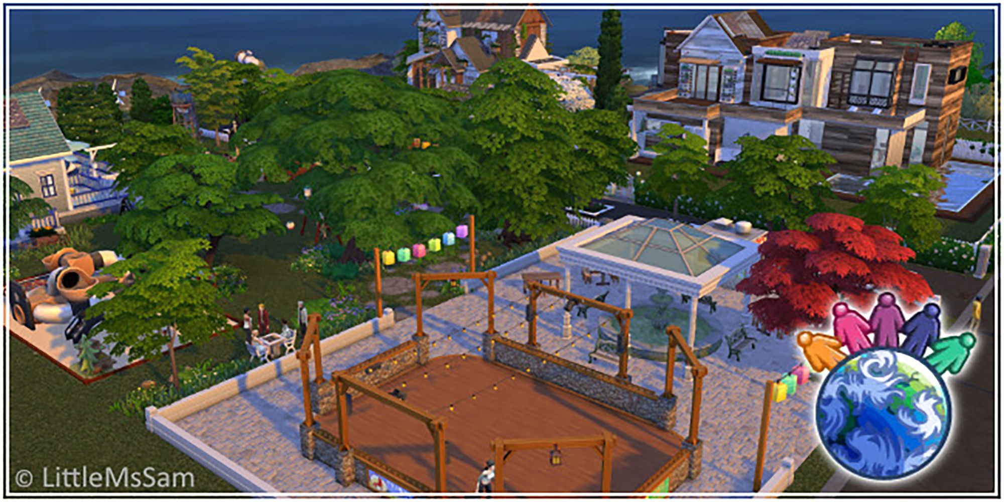 LittleMsSam's My Little Neighborhood mod allows Simmers to create lots shared by residential and public places for a more realistic neighborly experience.