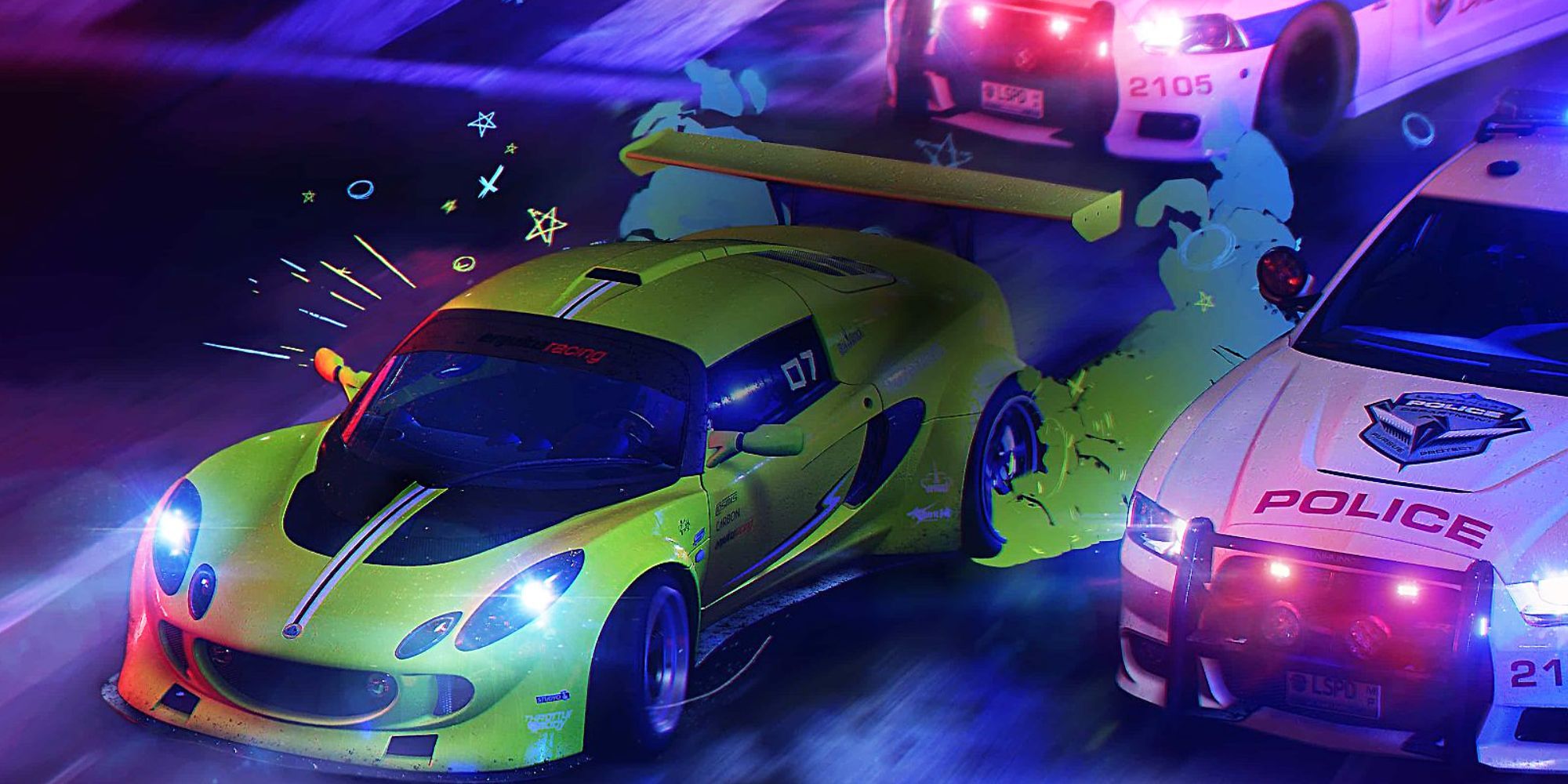 Need For Speed Unbound: A cop car chasing a Lotus Elise