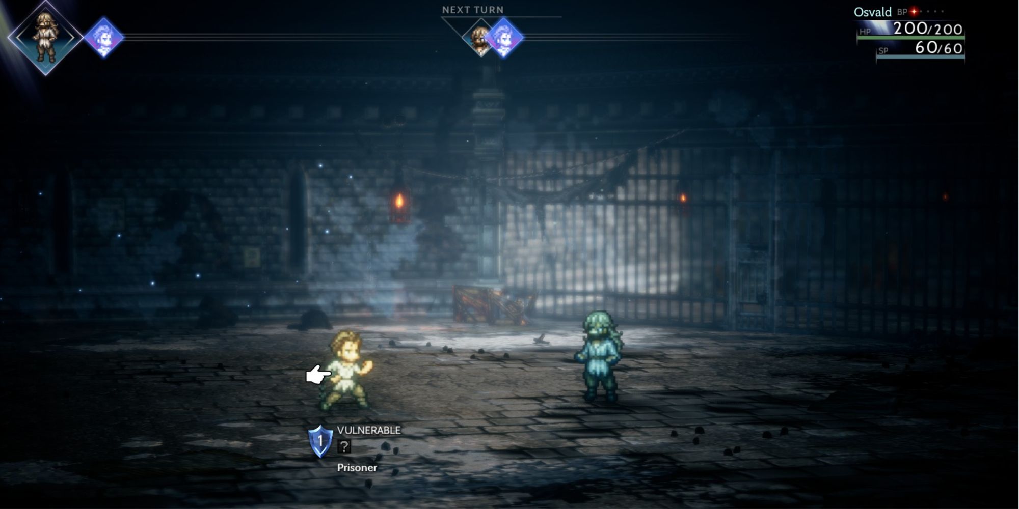 Octopath Traveler 2 - Osvald in combat with a prisoner