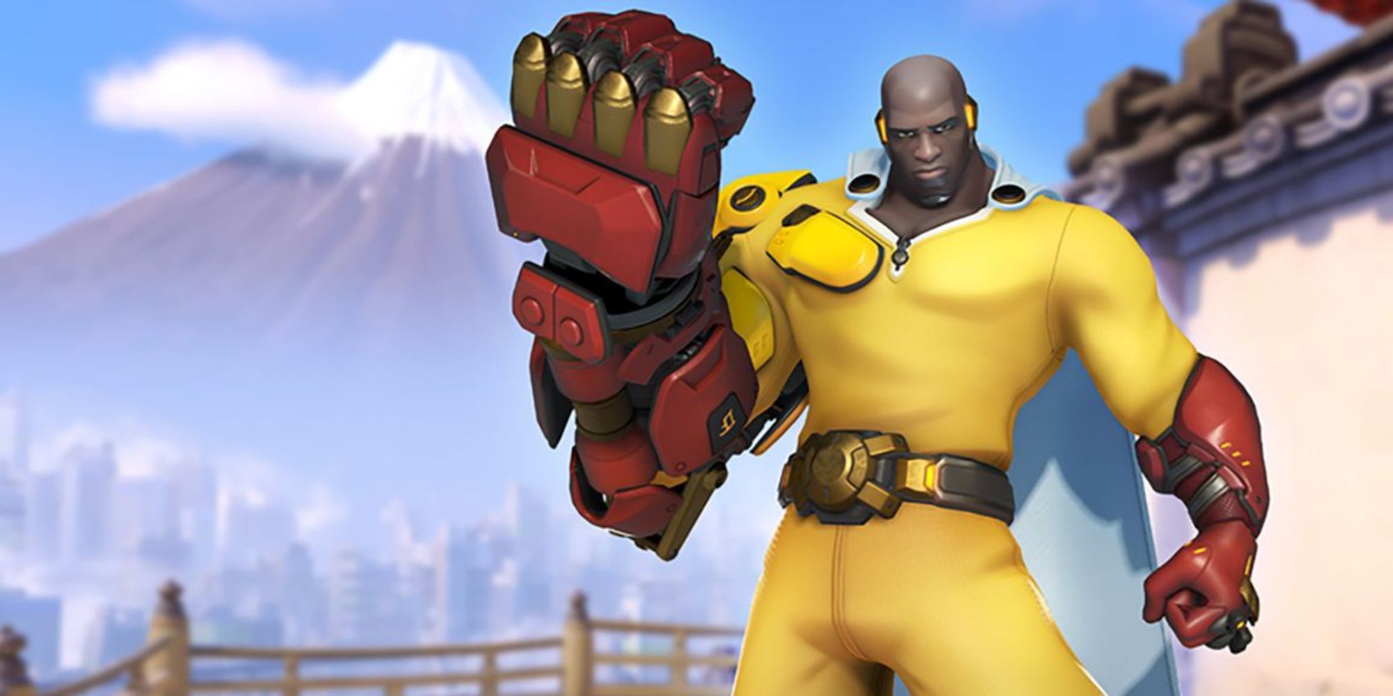 Doomfist from Overwatch in a One Punch Man cosplay