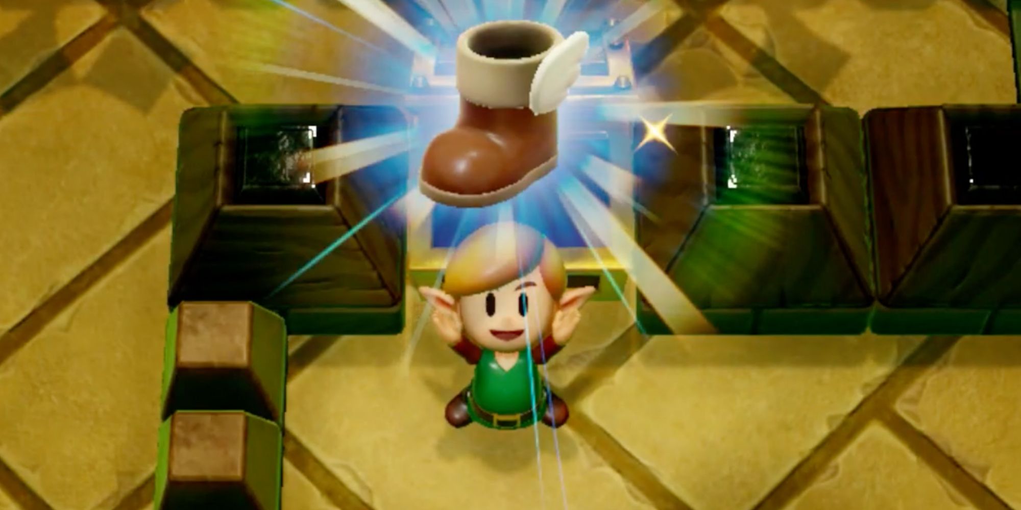 Link Holding the Pegasus Boots From The Legend of Zelda: Link's Awakening (2019)