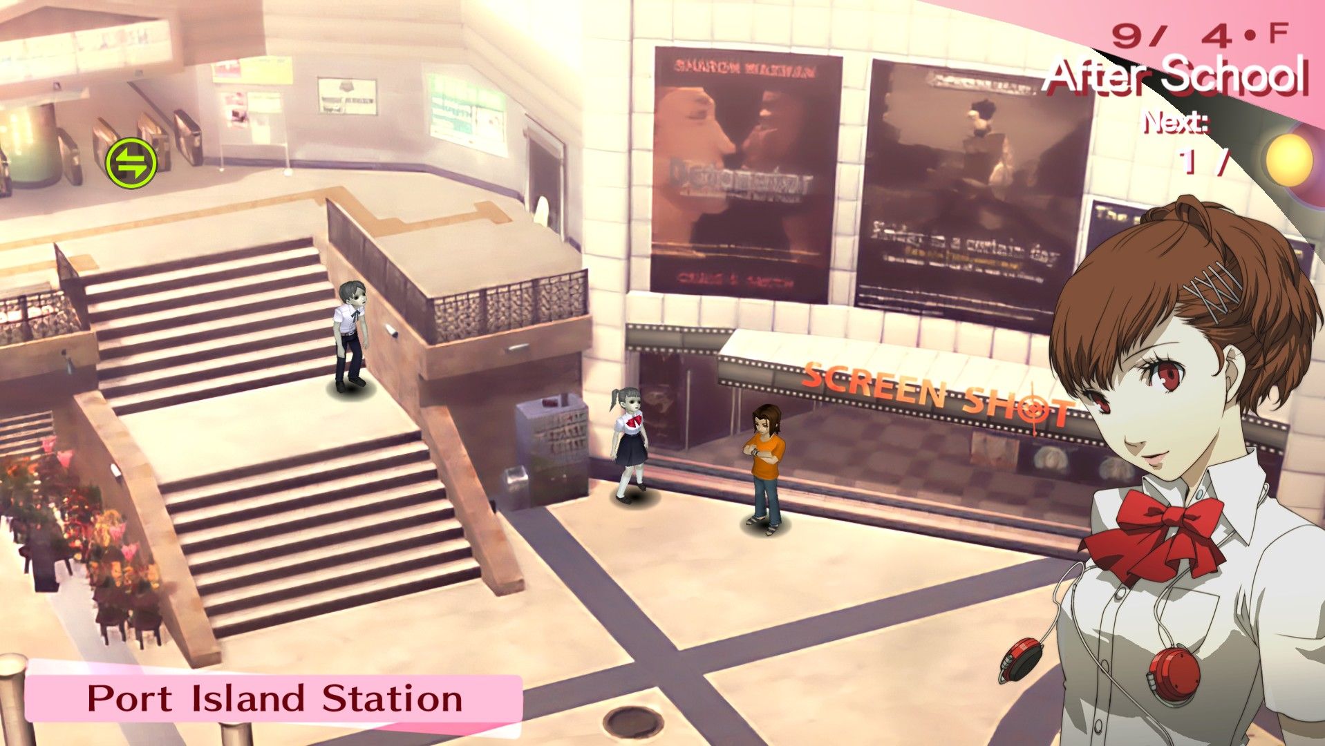 persona 3 portable's female protagonist at port island station focused on screen shot movie theater