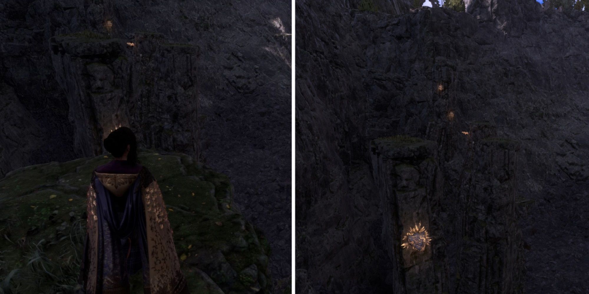 Frey Standing In Front Of Rock Spires With In-Game Camera And Looking At Rock Spires With Photo Mode