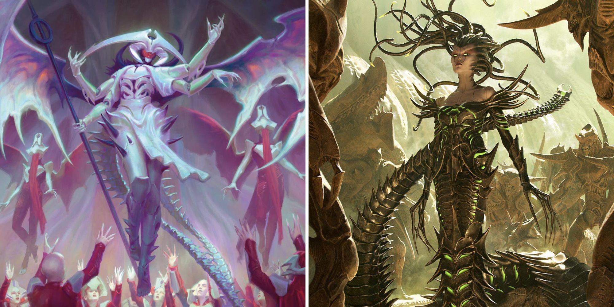 Atraxa and Vraska with minions or guards behind them