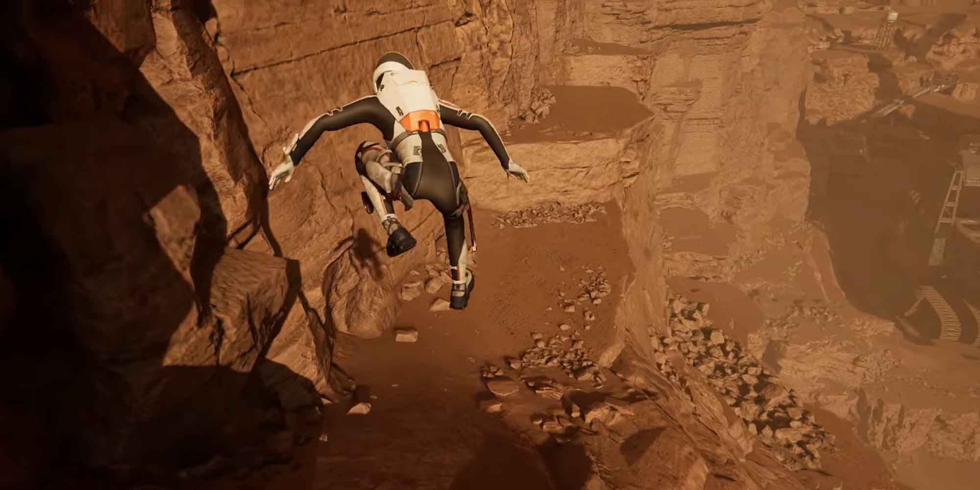 Navigating one of the platforming segments in Deliver Us Mars