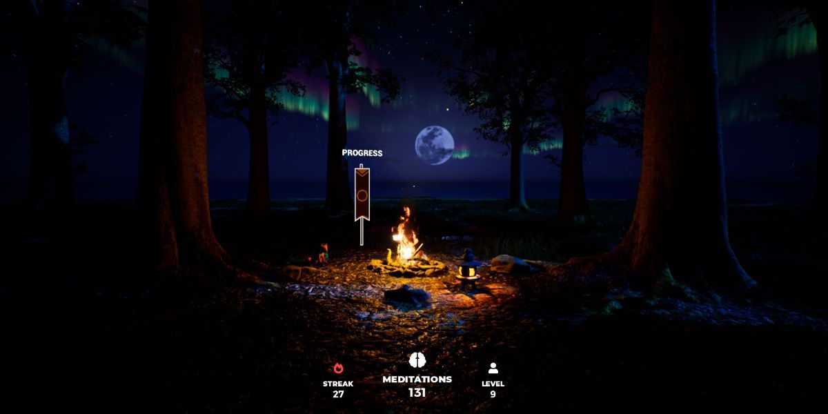 Playne The Meditation Game Screenshot With Campfire At Night