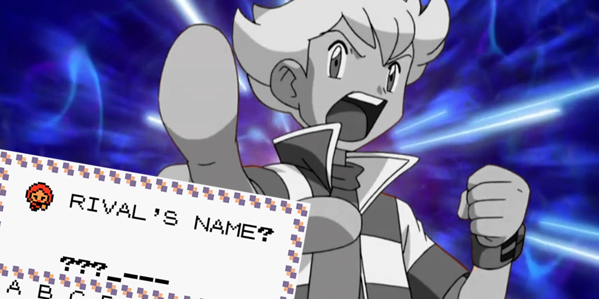 Barry from Pokemon Diamond and Pearl behind a Rival's Name choosing screen.