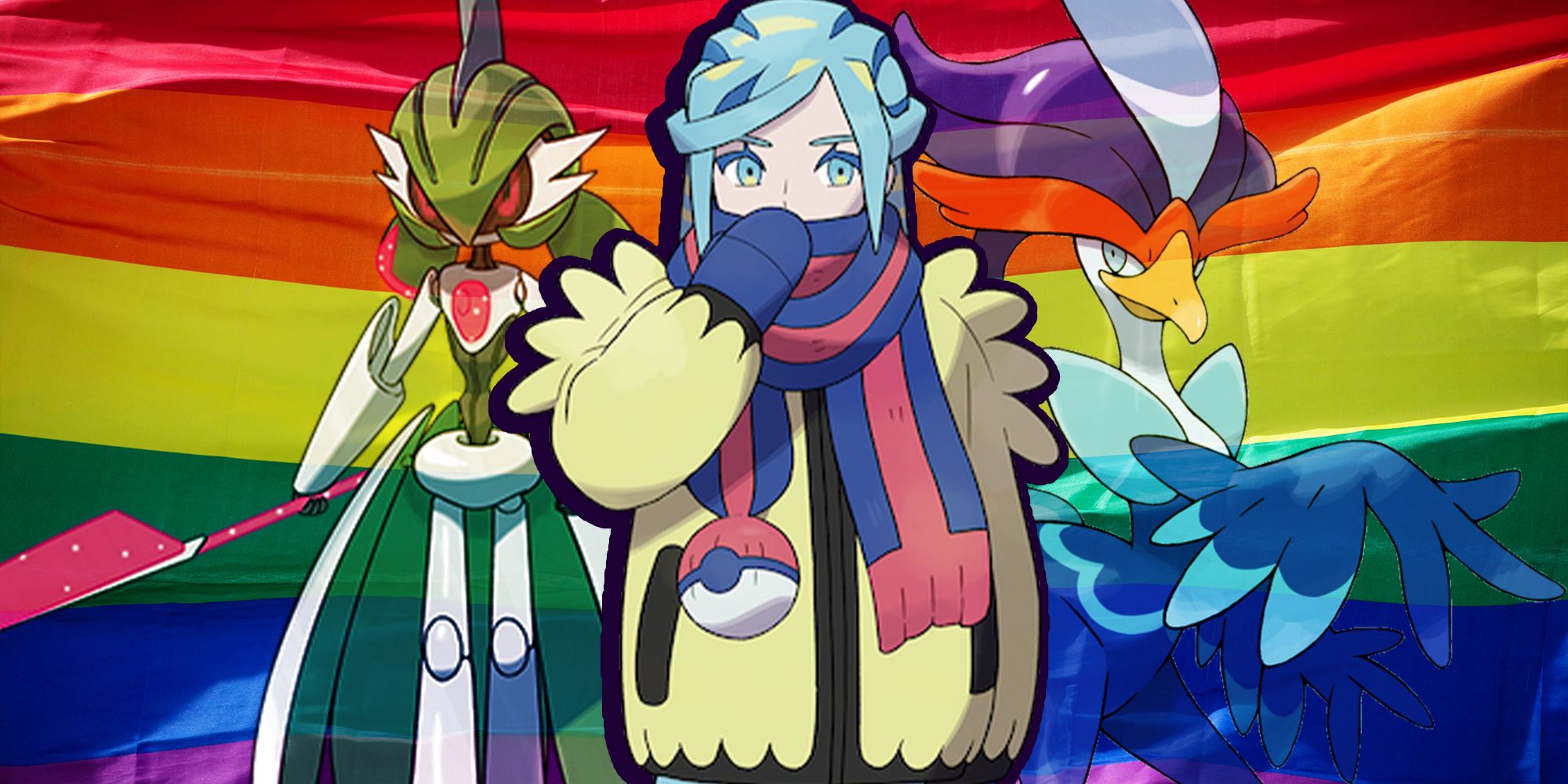 POkemon Grusha, Iron Valiant, and Quaquaval in front of a pride flag