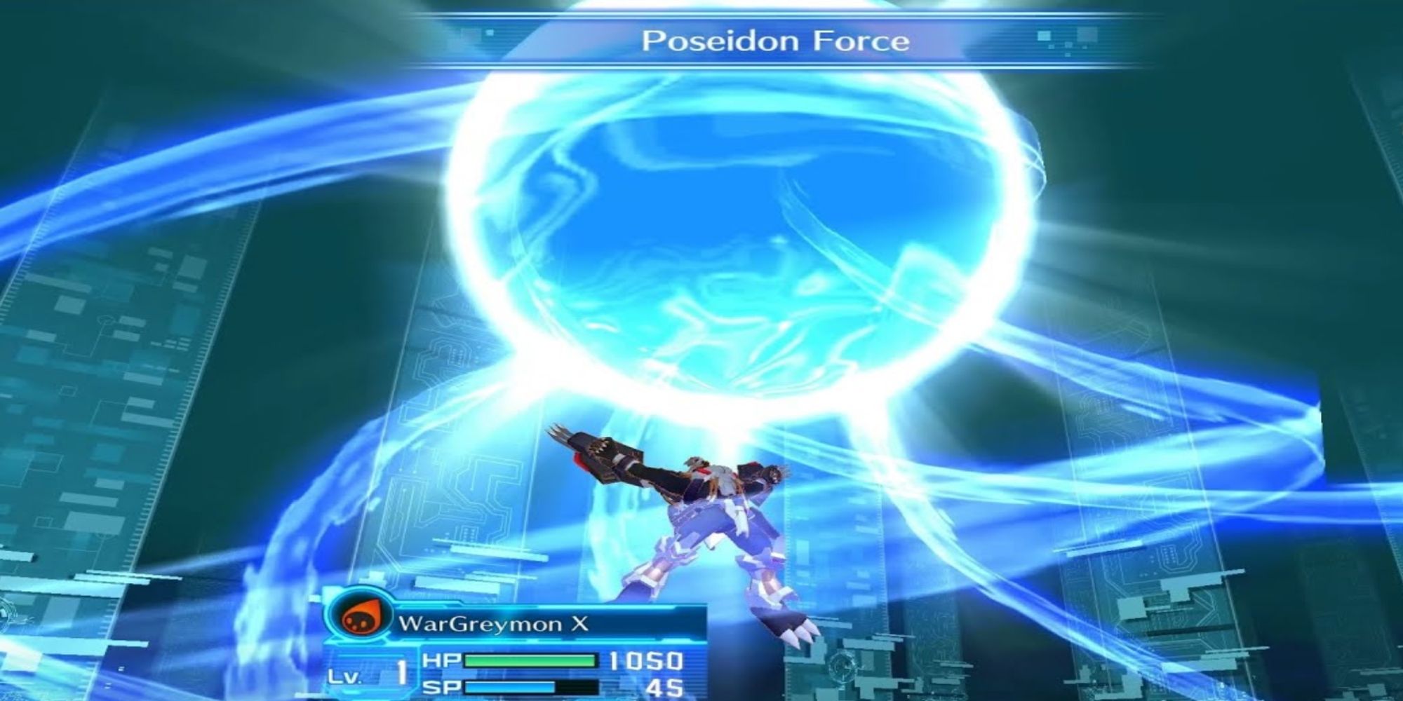 Digimon Cyber Sleuth: WarGreymon X Uses Poseidon Force