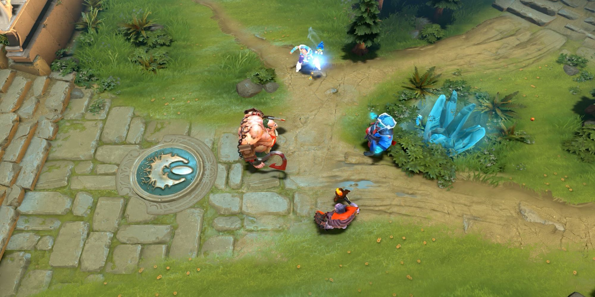 Pudge from Dota 2 with trio of other characters in arena