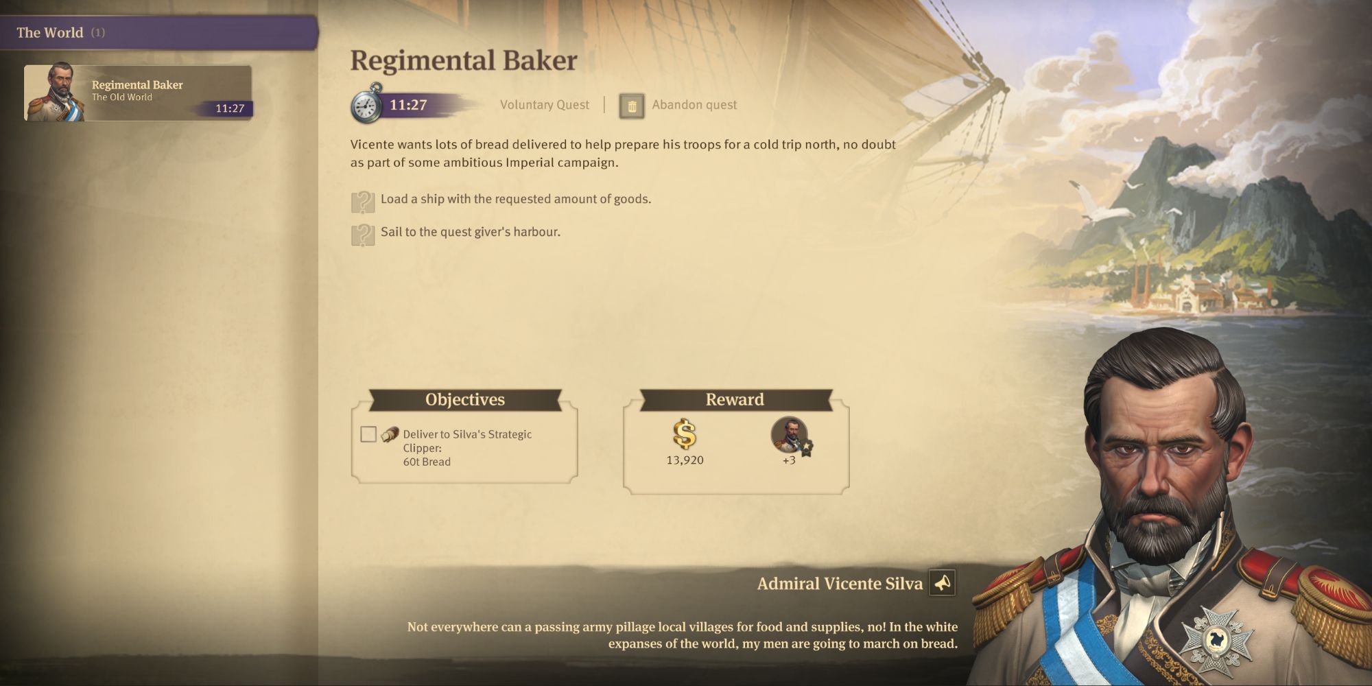 Quest UI showing an active quest on in Anno 1800