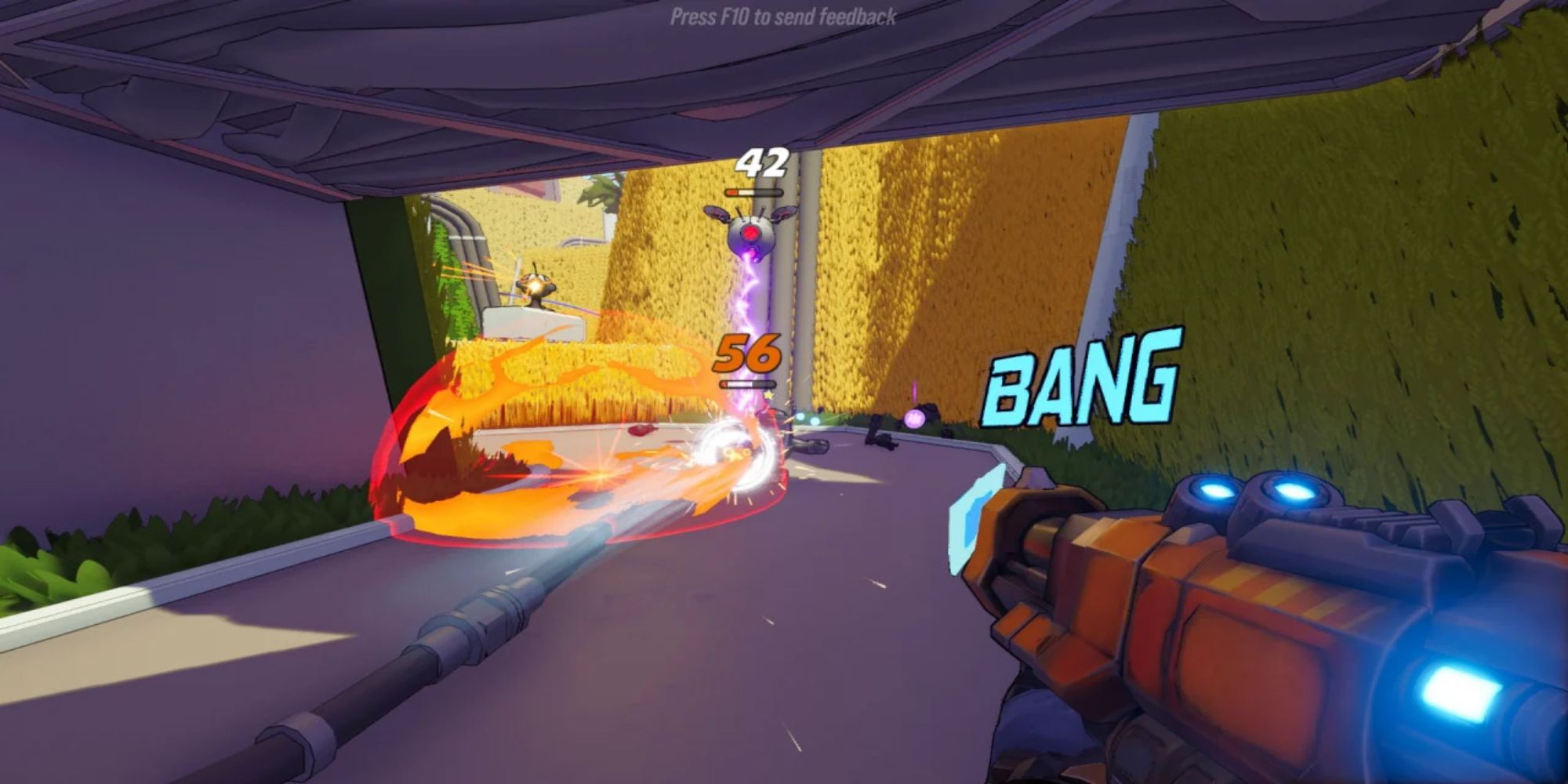 Roboquest Explosion as the player uses the area affix while attacking robots